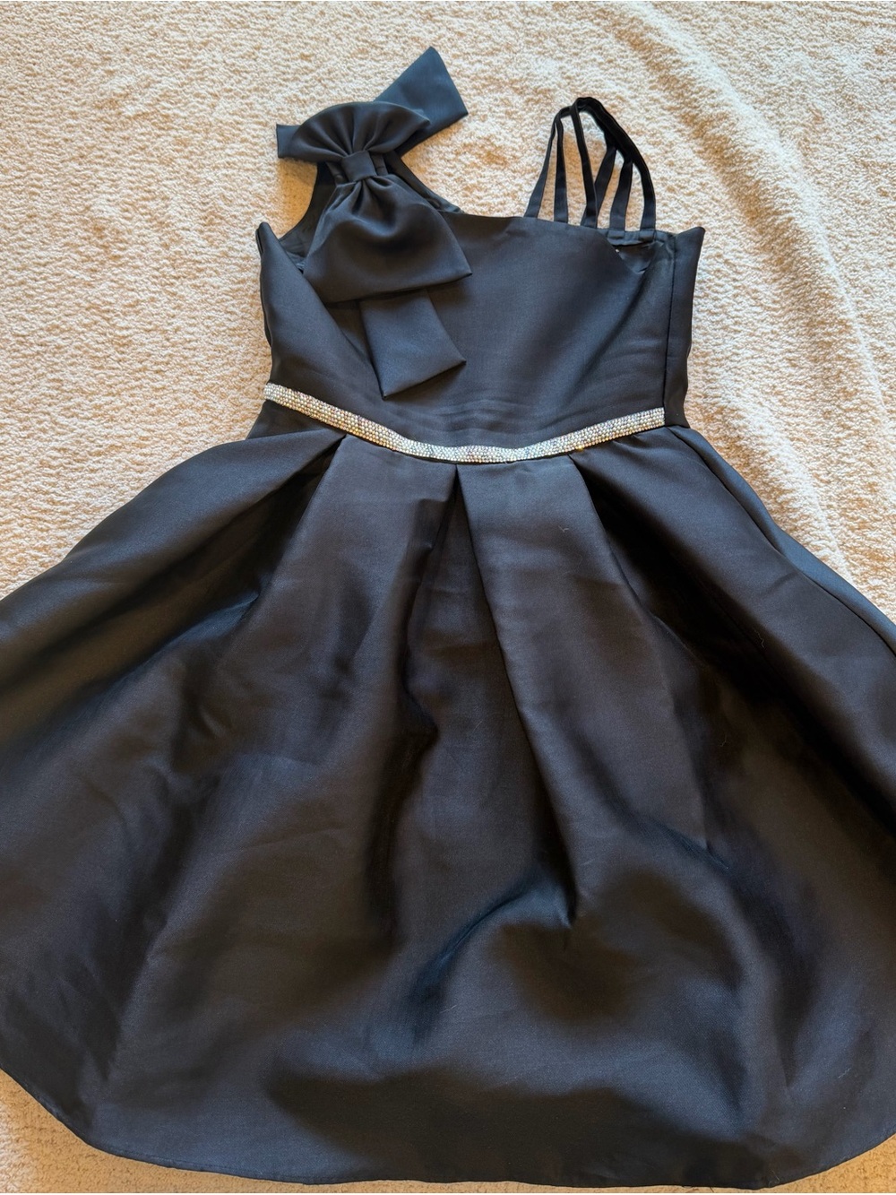 Rare Editions Black Formal Dress with Bow Shoulder and Rhinestone Waist